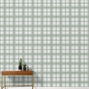 Sage Green, Grey and White Plaid Wallpaper