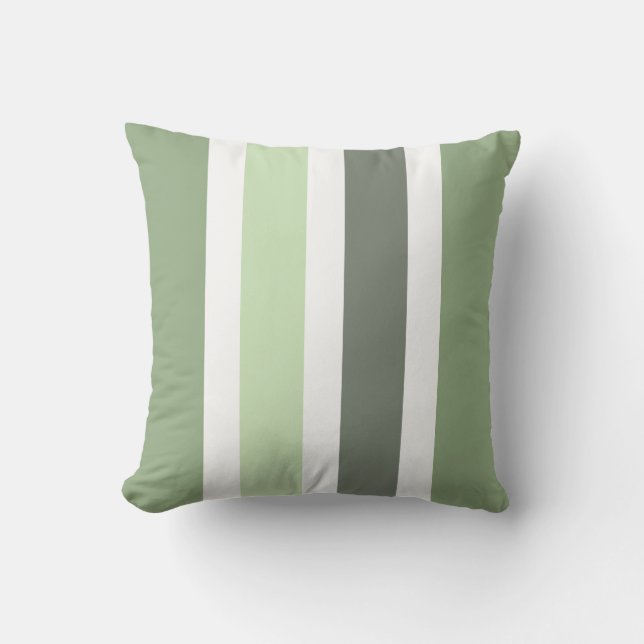 Sage Green, Grey, White Colour Block Stripes Cushion (Front)