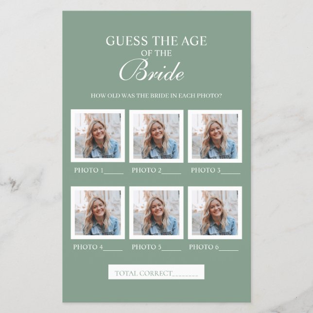 Sage Green Guess The Age Of The Bride Paper Sheet (Front)