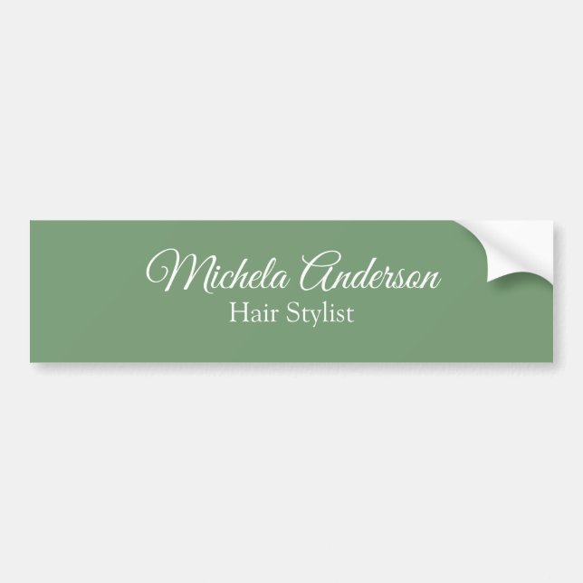 Sage green hair stylist add name contact website bumper sticker (Front)