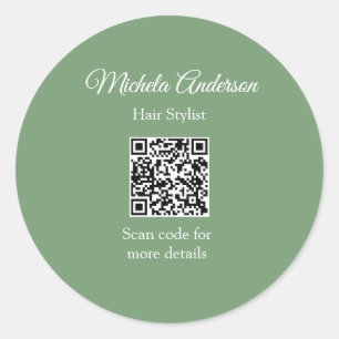 Sage green hair stylist add name contact website classic round sticker