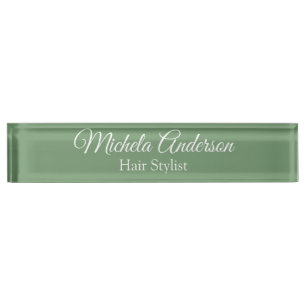 Sage green hair stylist add name contact website nameplate