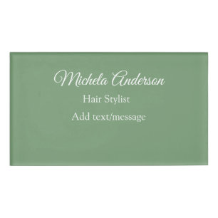 Sage green hair stylist add name contact website tag