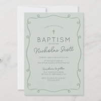 Sage Green Hand Drawn Baptism Invitation