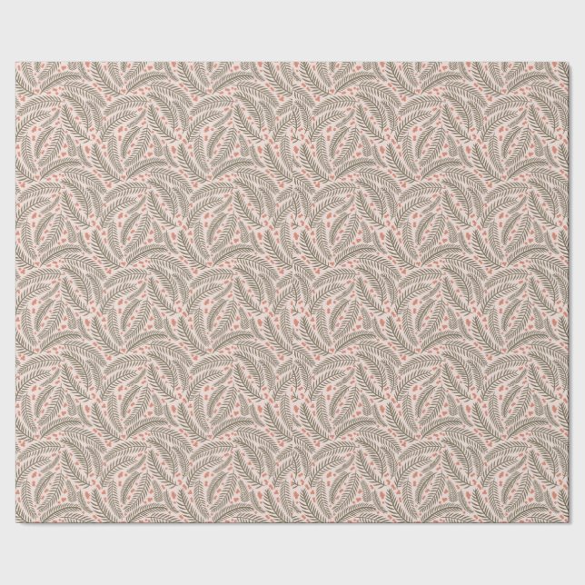 Sage Green Hand-drawn Christmas Pine Tree Leaf  Wrapping Paper (Seam)