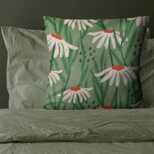Sage Green Hand Drawn Flower Cushion
