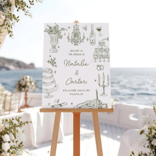 Sage Green Hand Drawn Whimsical Wedding Poster