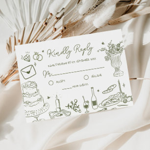 Sage Green Hand Drawn Whimsical Wedding RSVP Enclosure Card