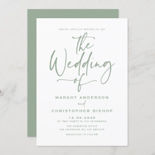 Sage Green Hand Lettered Calligraphy Wedding Invitation