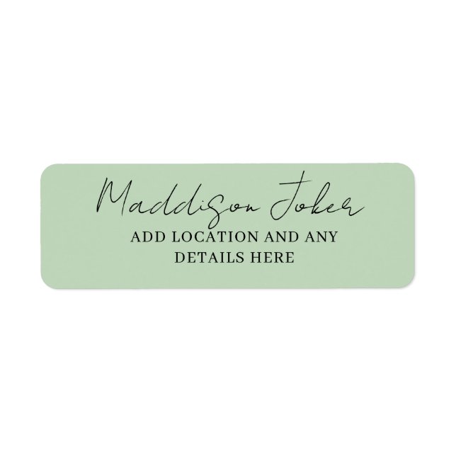 Sage Green Hand Lettered Script  Return Address Label (Front)