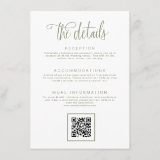 Sage Green Handwritten Calligraphy Wedding Details Enclosure Card
