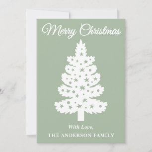 Sage Green Handwritten Script Christmas Tree Holiday Card