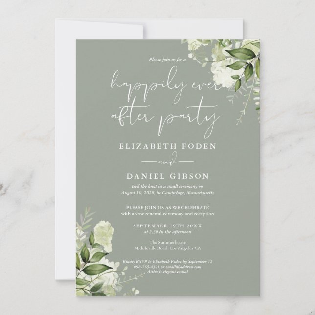Sage Green Happily Ever After Party Wedding Vows Invitation (Front)