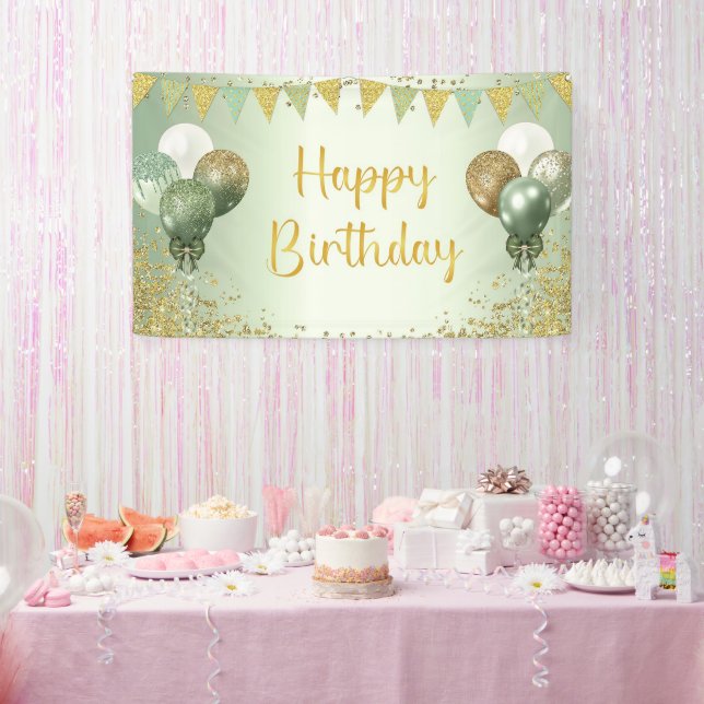 Sage Green Happy Birthday Decorations for Women  Banner (Party)
