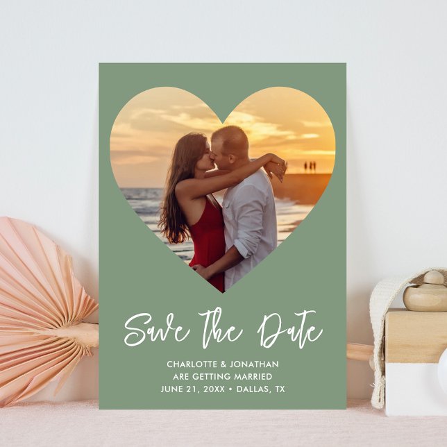 Sage Green Heart Cutout For Wedding Photo  Save The Date (Sage Green, Heart Cutout for Wedding Photo, Save The Date Card)