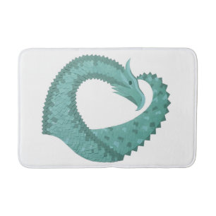 Sage green heart dragon on white bath mat