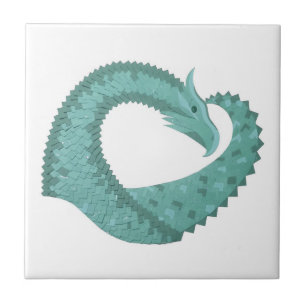 Sage green heart dragon on white ceramic tile
