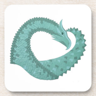 Sage green heart dragon on white coaster