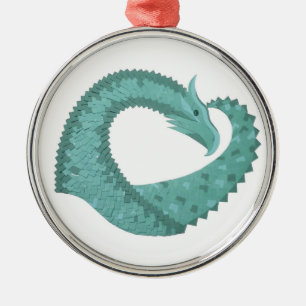 Sage green heart dragon on white metal tree decoration