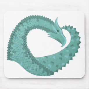 Sage green heart dragon on white mouse pad