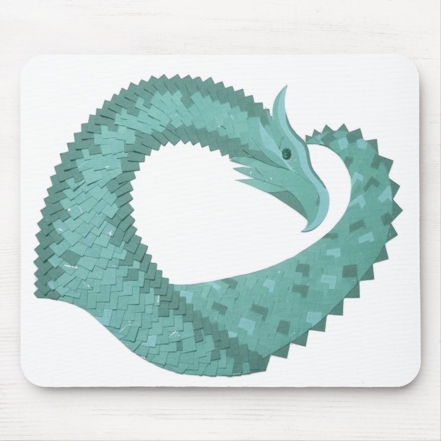 Sage green heart dragon on white mouse pad (Front)