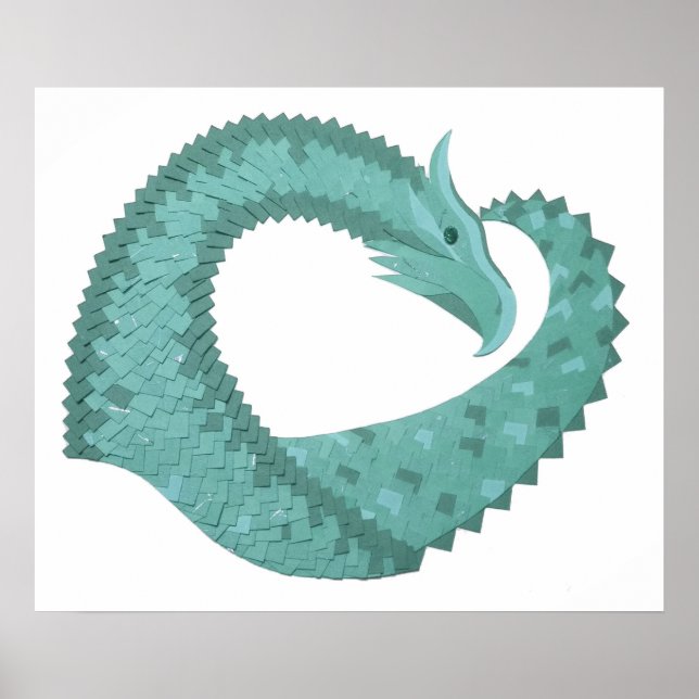 Sage green heart dragon on white poster (Front)