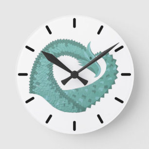 Sage green heart dragon on white round clock