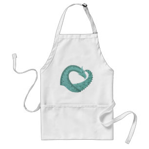 Sage green heart dragon on white standard apron
