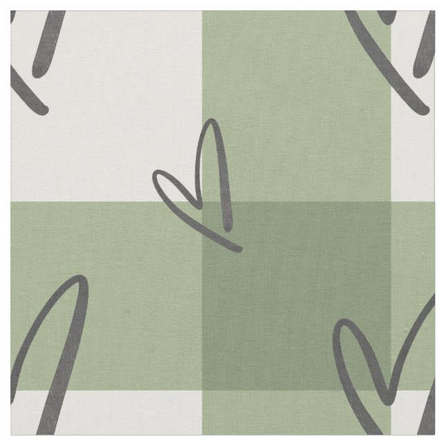 Sage Green Heart Gingham Combed Cotton  Fabric (Close Up)