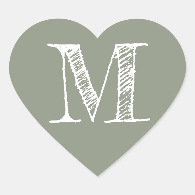 Sage Green Heart Minimalist Monogram Initial Sticker (Front)