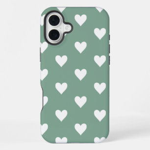 Sage Green Heart Pattern iPhone 16 Plus Case