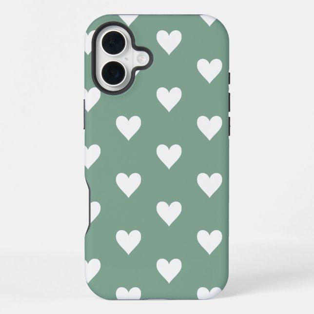 Sage Green Heart Pattern iPhone Case (Back)