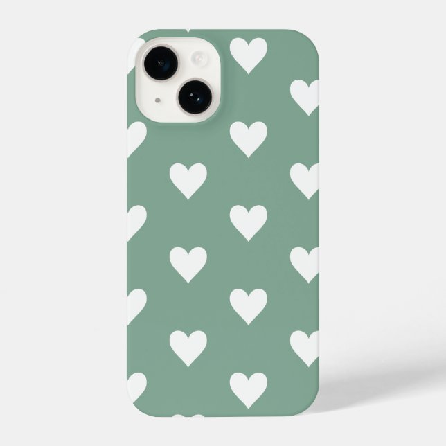 Sage Green Heart Pattern iPhone Case (Back)