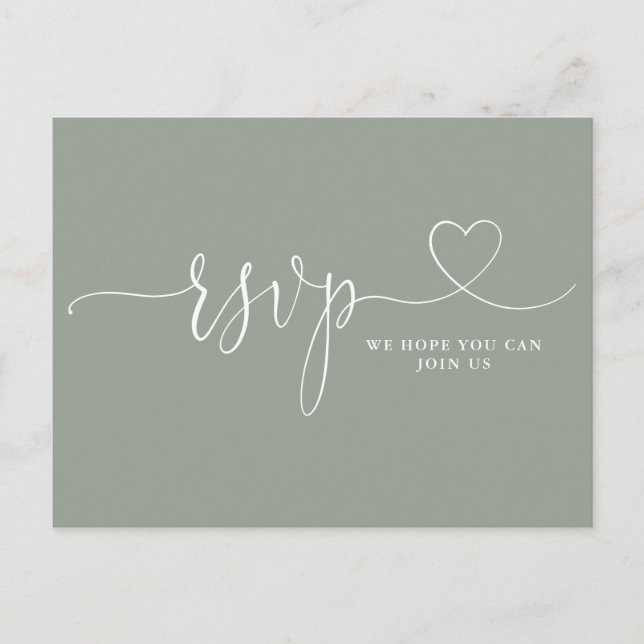 Sage Green Heart Script Song Request RSVP Card (Front)