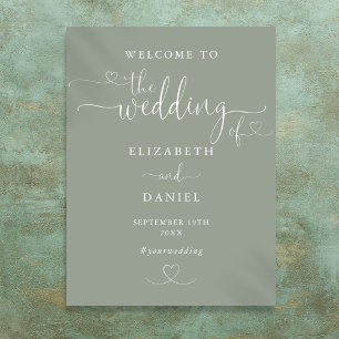 Sage Green Heart Script Wedding Welcome Sign