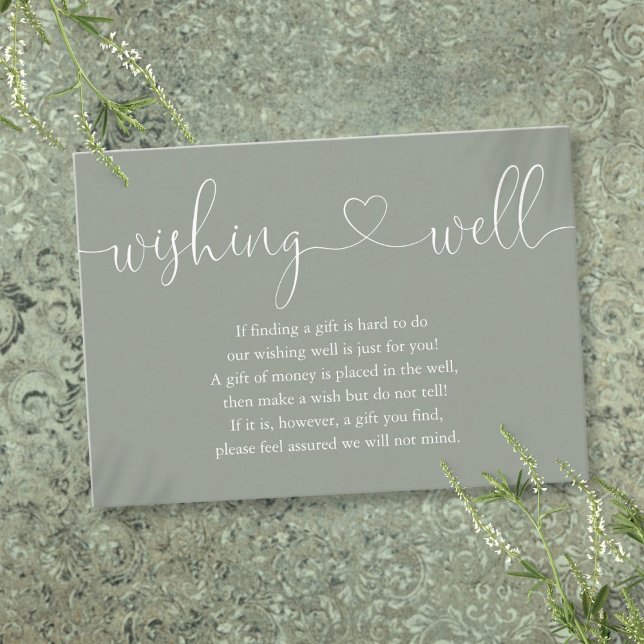 Sage Green Heart Script Wishing Well Wedding Enclosure Card (Sage Green Heart Script Wishing Well Wedding Enclosure Card)
