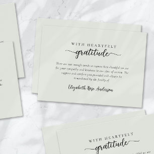 Sage Green Heartfelt Gratitude Funeral Thank You Card