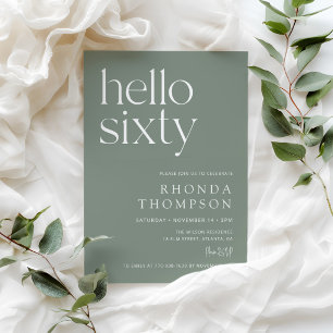 Sage Green Hello Sixty Modern 60th Birthday Invitation