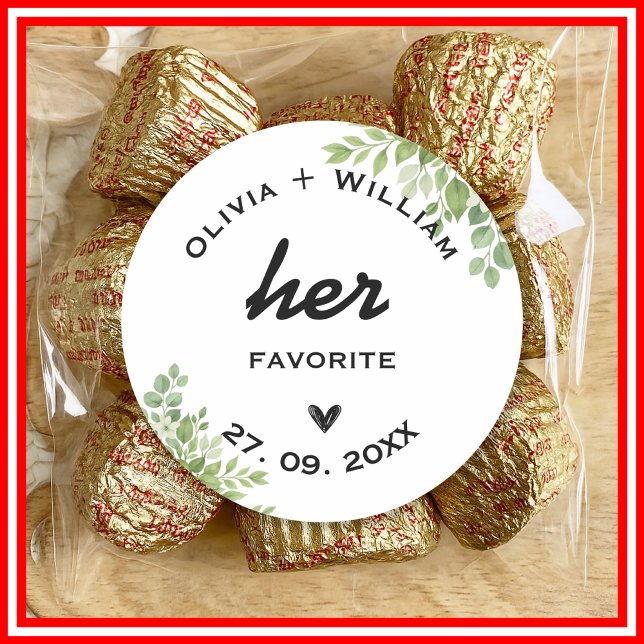 Sage Green Her Favourite His Favourite Favours Classic Round Sticker (Creator Uploaded)