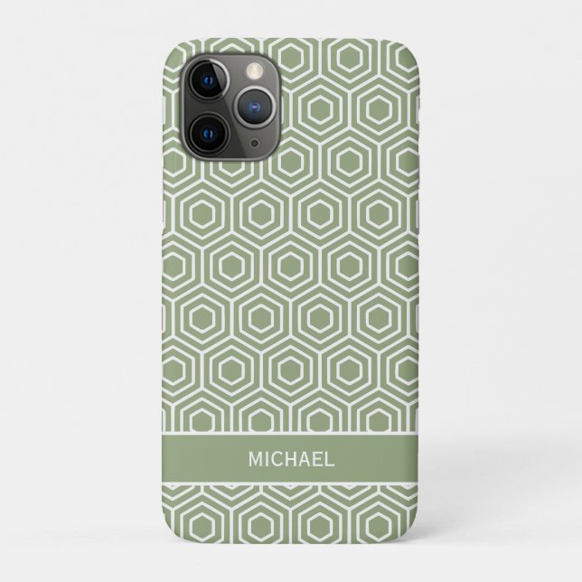 Sage Green Hexagon Honeycomb Geometric Pattern Case-Mate iPhone Case (Back)