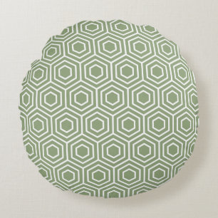 Sage Green Hexagon Honeycomb Geometric Pattern Round Cushion