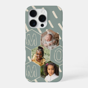 Sage green hexagon Mom Photo Collage iPhone 16 Pro Case