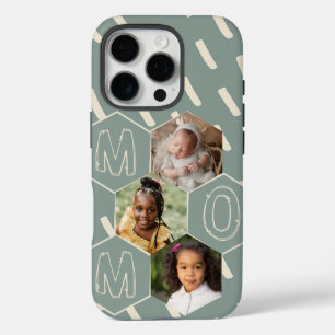 Sage green hexagon Mum Photo Collage iPhone 16 Pro Case