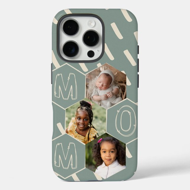 Sage green hexagon Mum Photo Collage Case-Mate iPhone Case (Back)