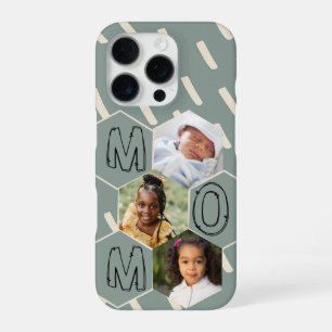 Sage green hexagon Mum Photo Collage iPhone 16 Pro Case