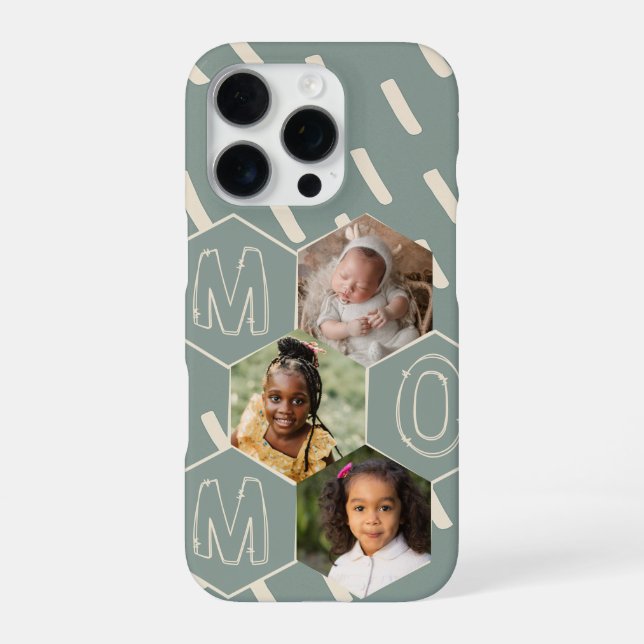 Sage green hexagon Mum Photo Collage iPhone Case (Back)