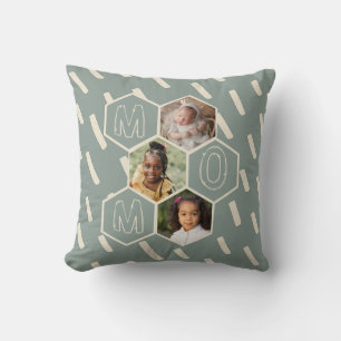 Sage Green Hexagon Photo Collage Mum  Cushion