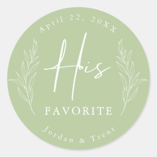 Sage Green His Favourite Wedding Favour Sticker
