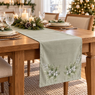 Sage Green Holly Christmas Winter Table Long Table Runner