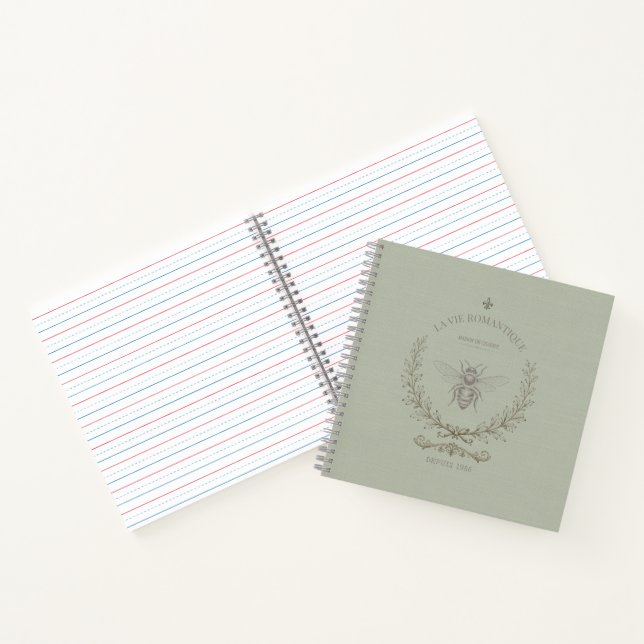Sage Green Honey Bee Vintage French Country Notebook (Inside)
